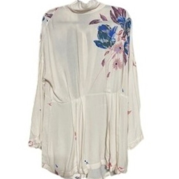 Free People Ivory Floral Print Mock Neck Long Sleeve Tunic Top Size L OB686064 - Picture 2 of 6